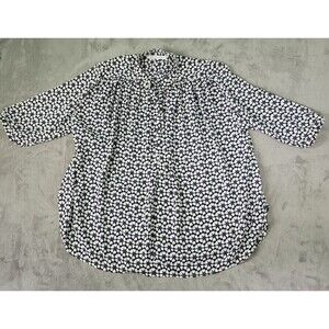 Rebecca Minkoff Blouse Womens Blue White Small 3/4 Sleeve Floral Button Sheer